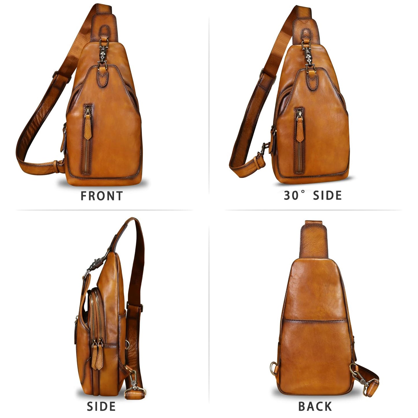 LRTO Genuine Leather Sling Bag Crossbody Purse Motorcycle Bag Handmade Hiking Daypack Retro Shoulder Backpack Vintage Chest Bag (Brown)