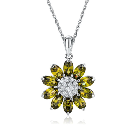 RANDES August Birthstone Necklace Peridot Sunflower Necklace 925 Sterling Silver Dainty Flower Stone Pendant Necklaces for Women