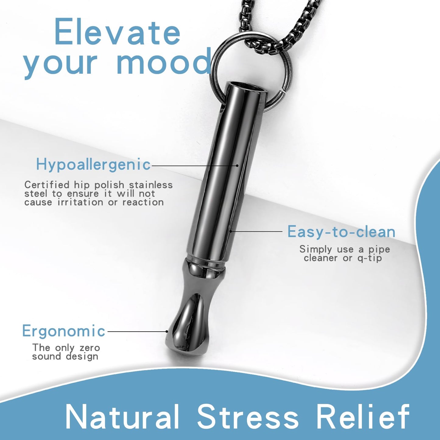 Mindfulness Breathing Necklace Stress Relief Pendant Stainless Steel Anxiety Breathe Necklace for Women Men (Rotundity, Black)