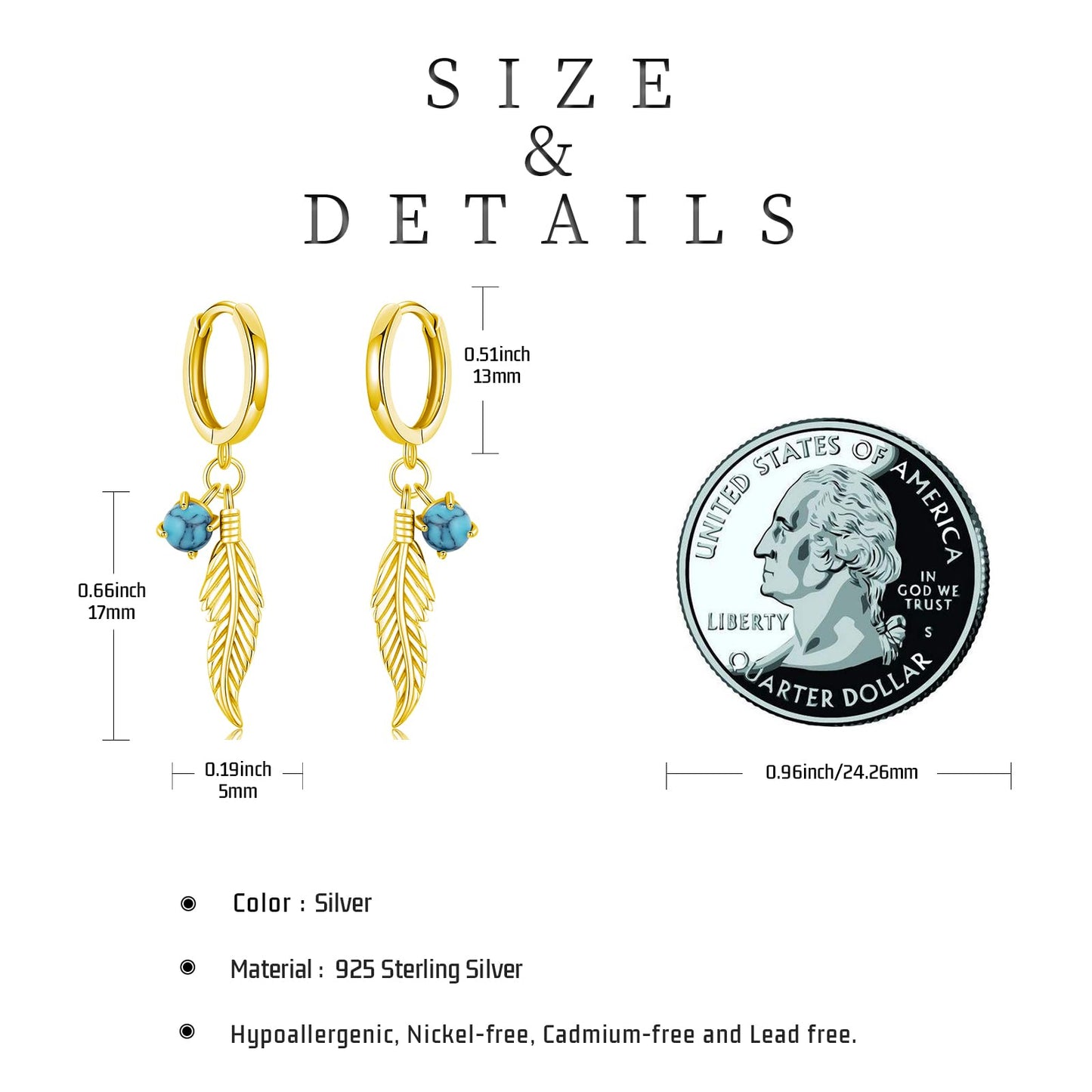Feather Turquoise Earrings 925 Sterling Silver 14k Gold Plated Turquoise Dangle Earrings Western Earring Native American Jewelry Indigenous Gifts for Women