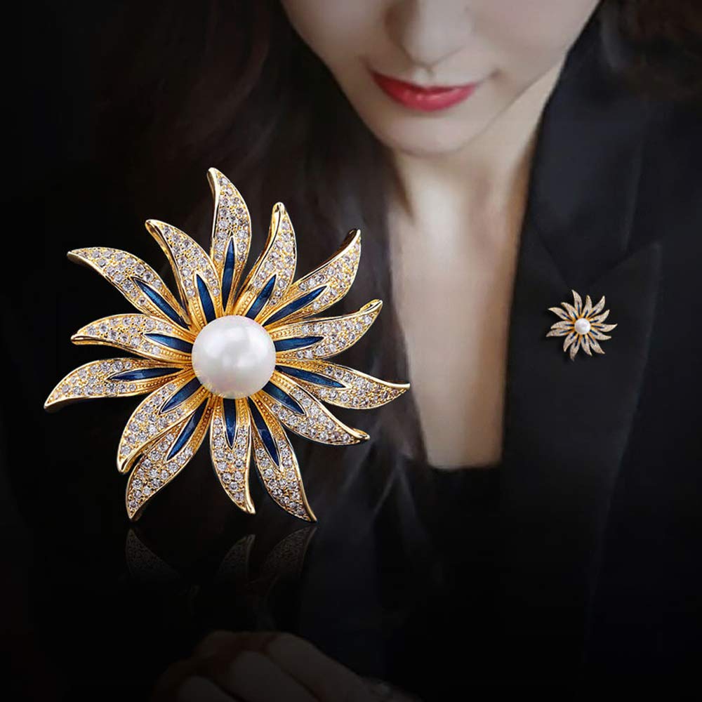 Large Brooches Pins for Women Girls Fashion Gold Flower Jewelry