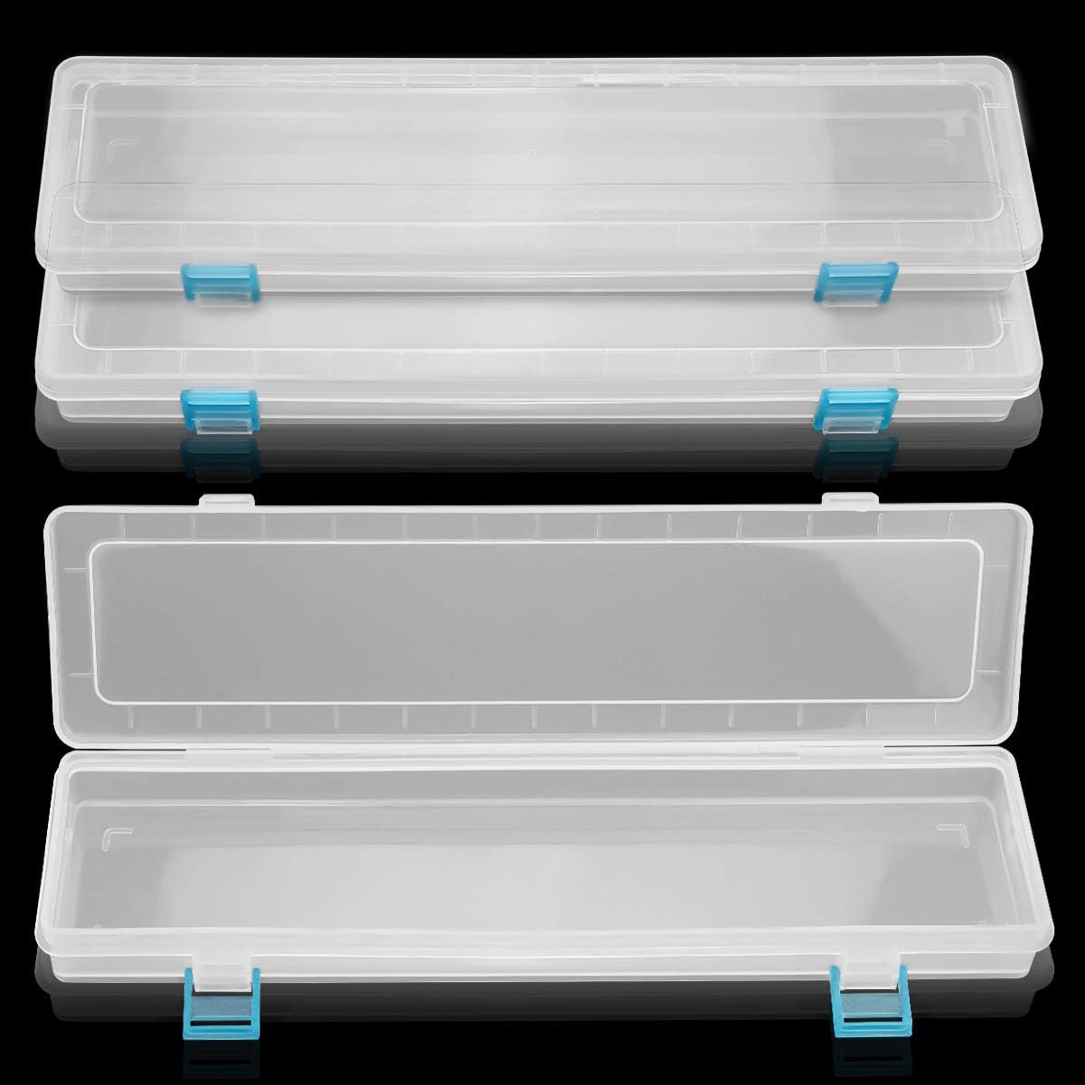 FIREBOOMOON 3 Pack Translucent Plastic Paint Brush Holder, Long Paint Brushes Watercolor Pens Pencils Drawing Tools Storage Box Container Case(13" x 2.8" x 1.4")