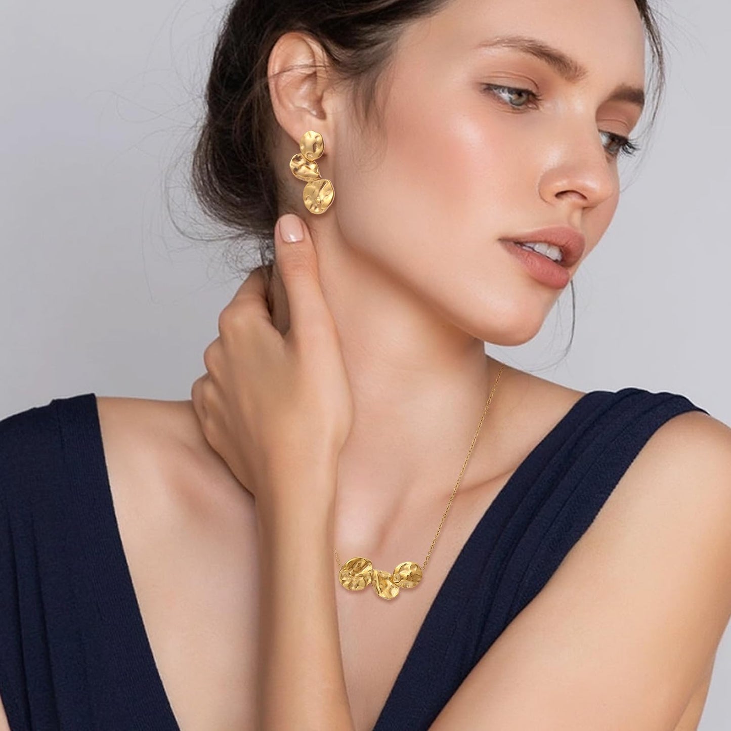 TaYolnFaSo Minimalist 18K Gold Pated Jewelry Set for Women Elegant Irregular Shape Necklace Earrings Set Christmas Gift for Female
