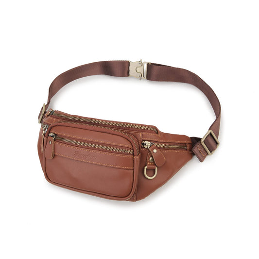 Fanny Pack Genuine Leather Waist Bag for Men Women Loyofun Vintage Hip Bum Bag with 6 Zippered Pockets for Outdoor Traveling Hiking Running (Brown)