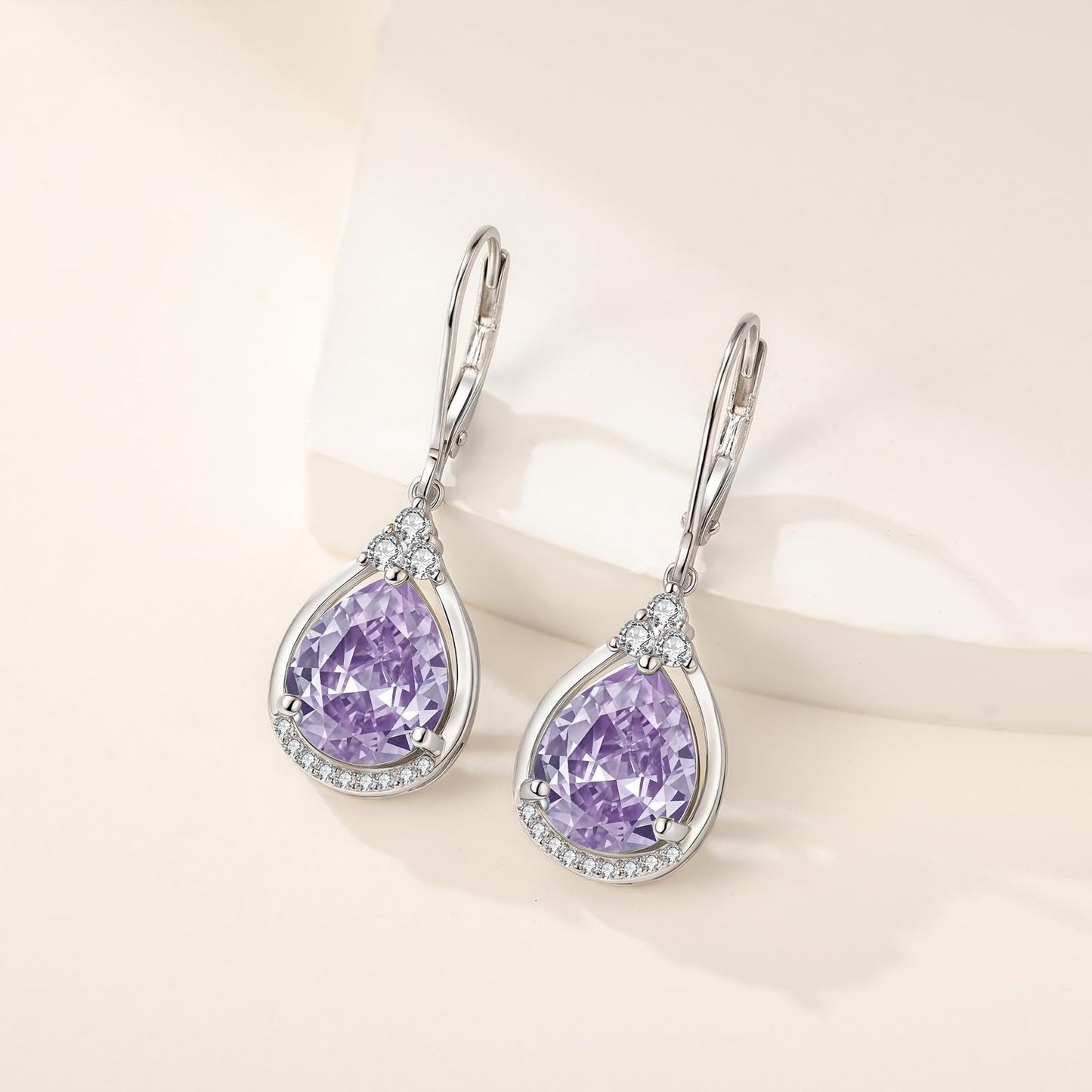 Purple Stone Earrings Sterling Silver June Birthstone Teardrop Dangles Jewelry Wedding Engagement Christmas Gifts for Women Her Wife Fiancée