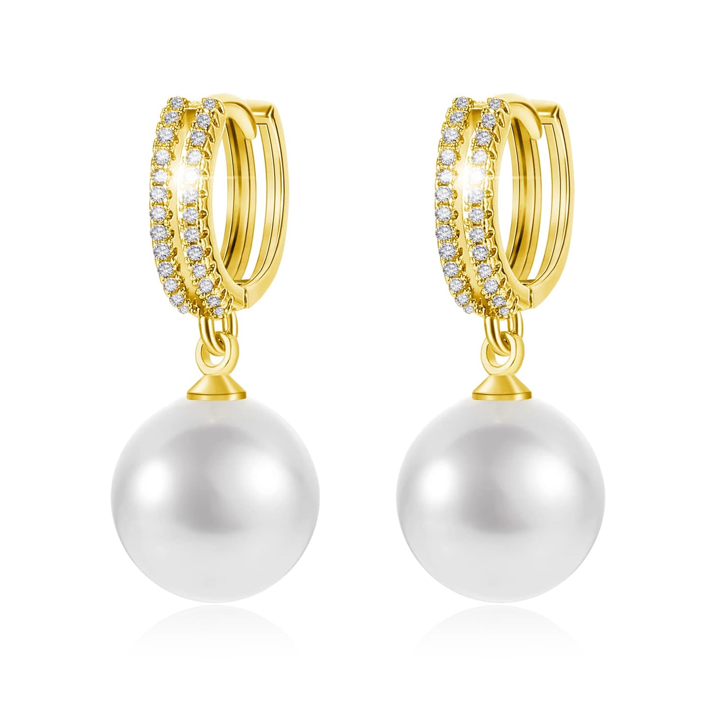 Pearl Earrings for Women 14K Gold Plated Hypoallergenic Pearl Earrings 5A Cubic Zirconia Dangle Earrings Elegant Jewelry (4-Gold)