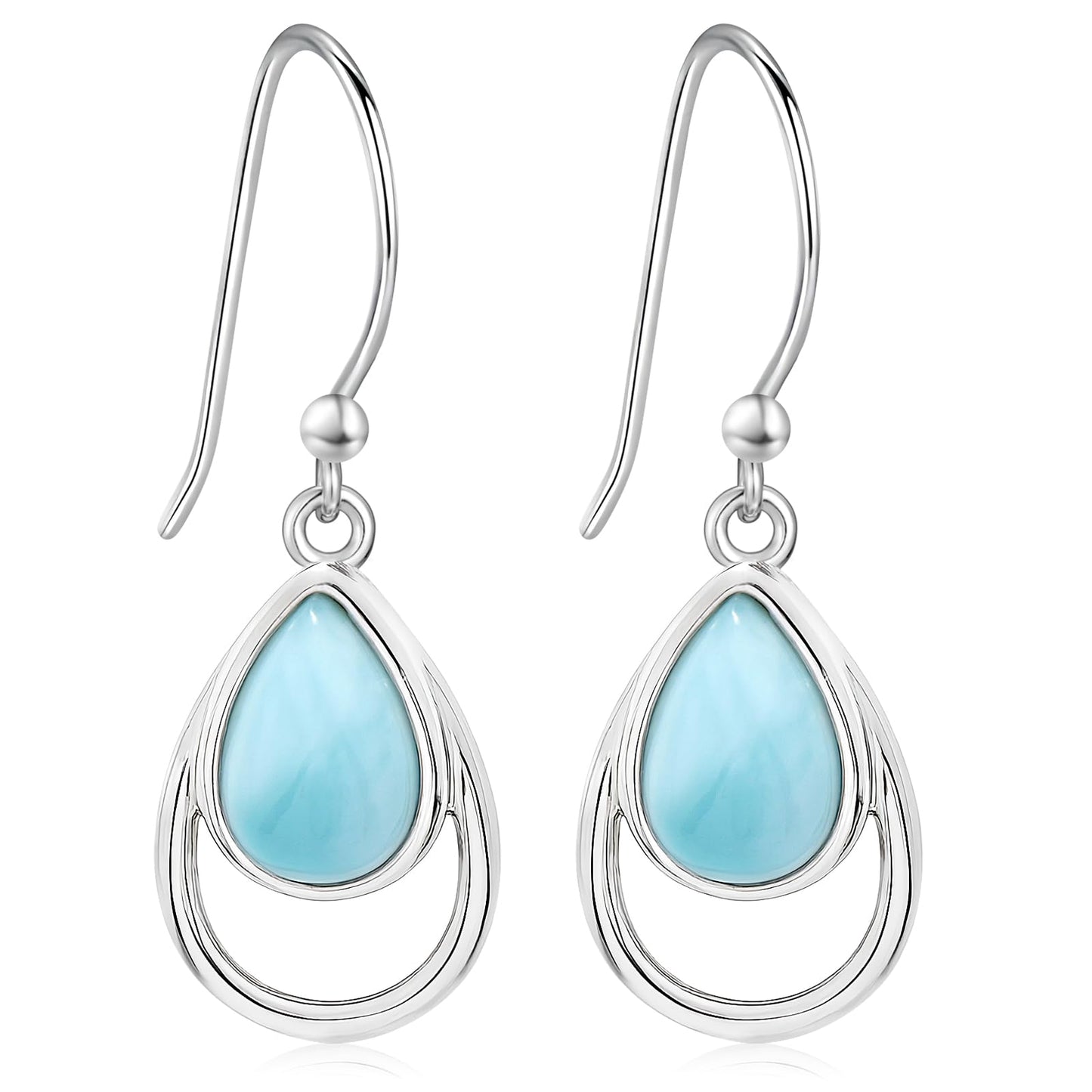 Gemsme Blue Larimar Dangle Earrings - 925 Sterling Silver Hypoallergenic Teardrop Drop Earrings for Women
