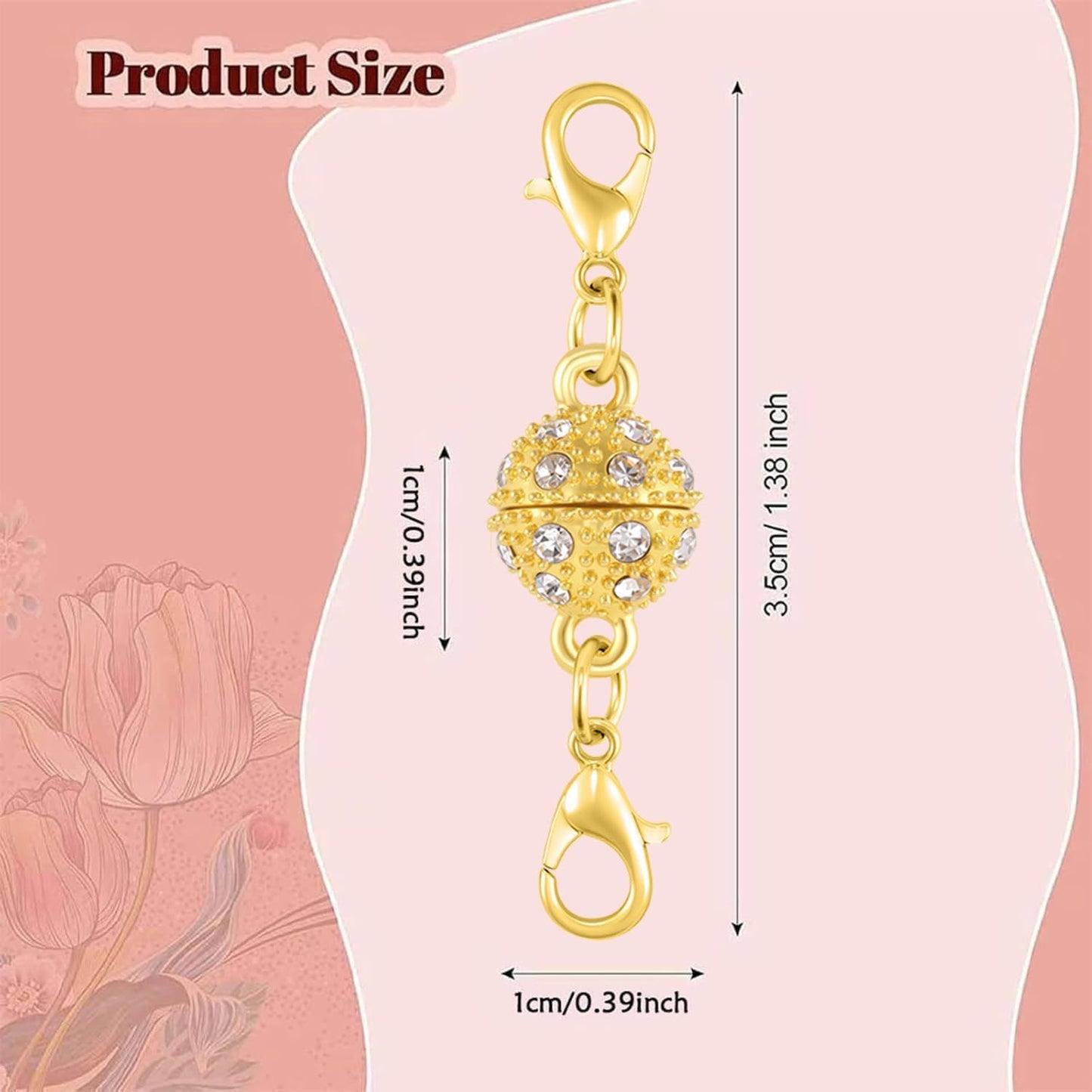 Magnetic Necklace Clasps, 18K Gold and Silver, Crystal Rhinestone Ball Connector with Lobster Clasp, Jewelry Extender for Necklaces, Bracelets (12pcs Golden Silvery)