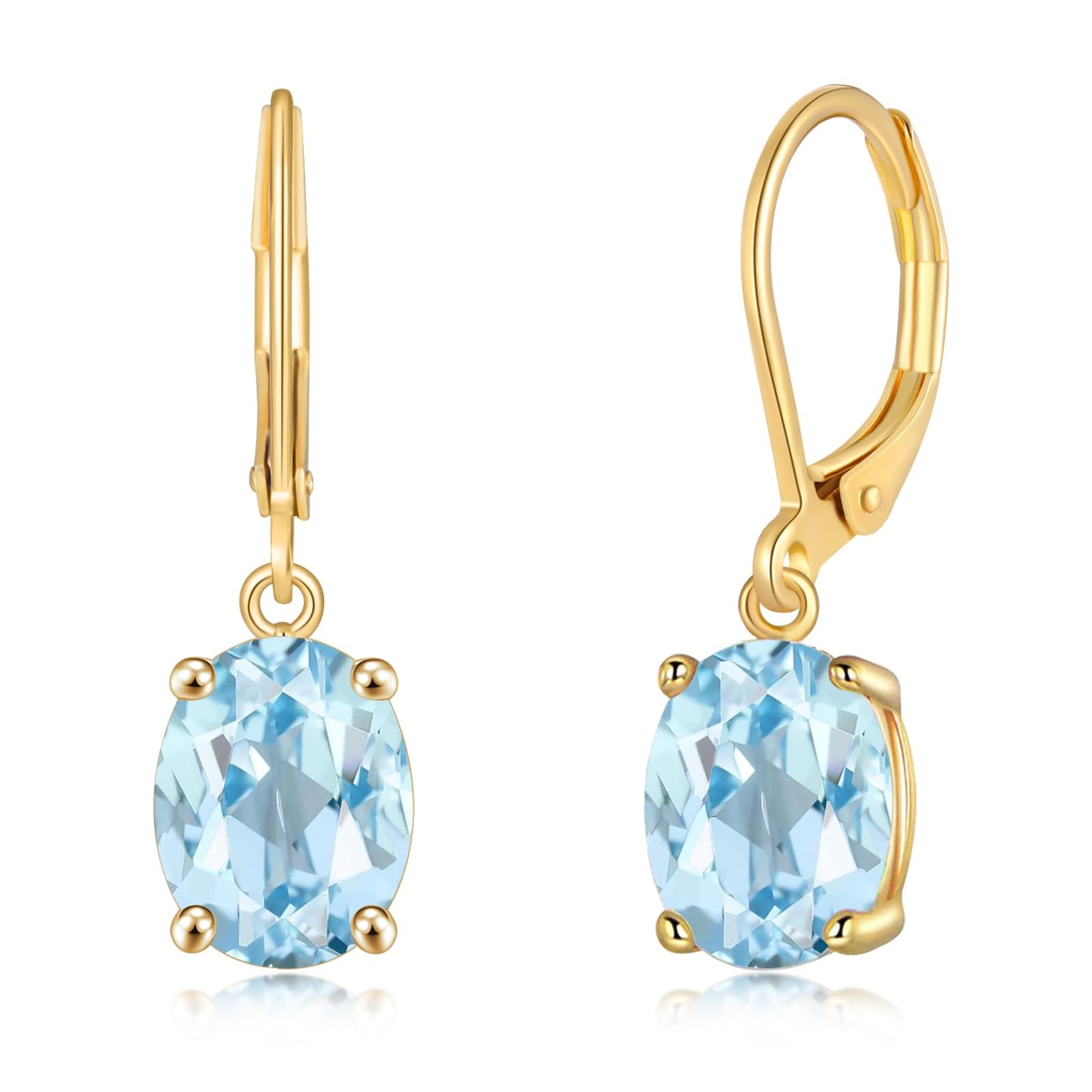 CiNily Cut-Oval Leverback Dangle Earrings for Women Light Blue Cubic Zircon 14K Gold Plated Hypoallergenic Hanging Earrings Lightweight Summer Drop Earrings Party Wedding Birthday Gifts
