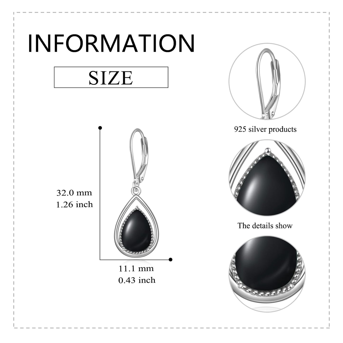VONALA Black Onyx Earrings 925 Sterling Silver Black Onyx Leverback Earrings Teardrop Dangle Dangling Earrings Jewelry Gift for Women