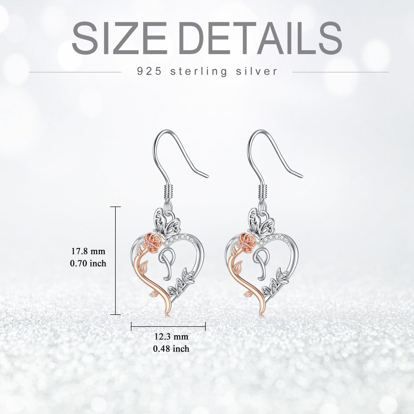 TOUPOP Rose Heart Initial Earrings Sterling Silver Butterfly Earring Initial P Letter Drop Dangle Earrings Jewelry Anniversary Birthday Mothers Day Gifts for Women Mom Wife Girlfriend Her