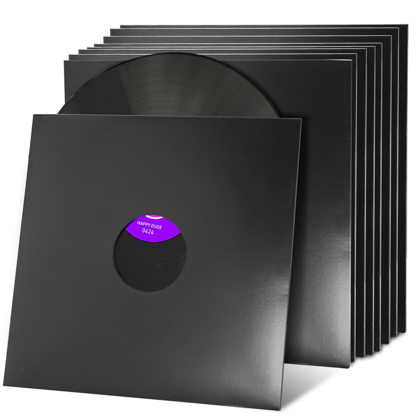 Facmogu 10PCS 12in Vinyl Record Sleeves, 350gsm Heavyweight Cardboard Record Jacket with Hole, LP Vinyl Album Covers Jackets for 33 RPM, Anti Static Record Storage Protector Cover - Glossy Black