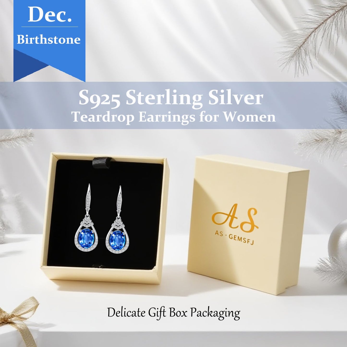 Blue Topaz Gifts for Women 18K Gold Plated December Birthstone Teardrop Dangle Earrings Sterling Silver Leverback Drop Formal Earrings for Evening Wear Birthday Gifts Sparkling CZ Earrings