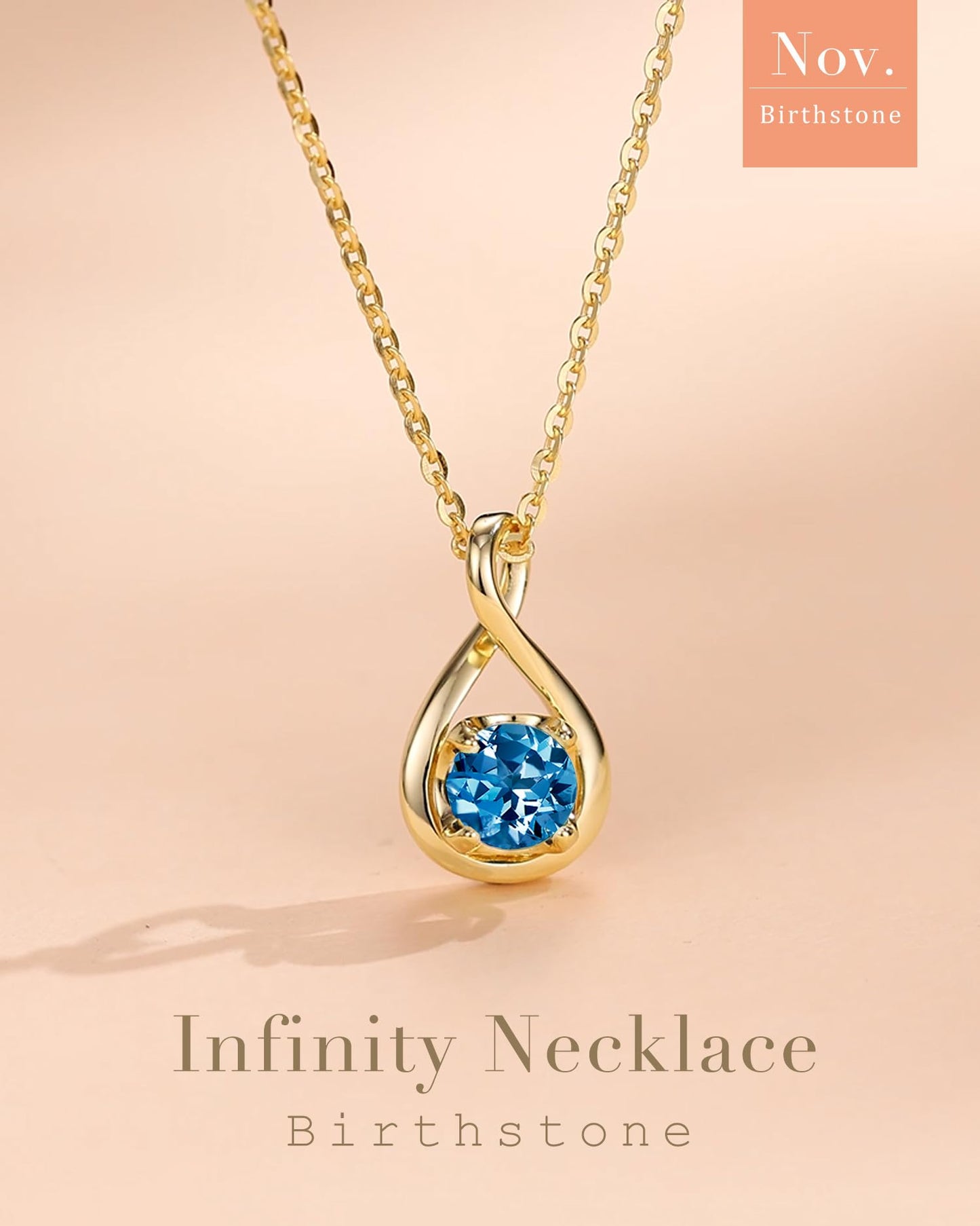 FANCIME London Blue Topaz Necklace November December Birthstone Necklace for Women Yellow Gold Plated Sterling Silver Infinity Pendant Fine Jewelry Mothers Day Gifts for Mom
