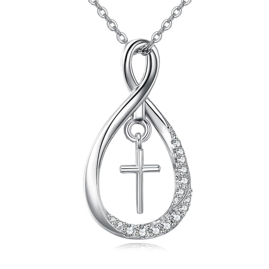 VONALA Infinity Cross Necklace 925 Sterling Silver Cross Pendant Jewelry for Women