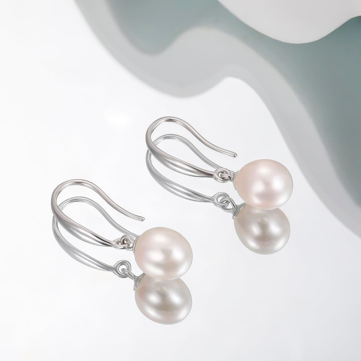 EAMTI Pearl Earrings for Women 925 Sterling Silver Freshwater Cultured Pearl Dangle Drop Earrings Hook Earrings Hypoallergenic