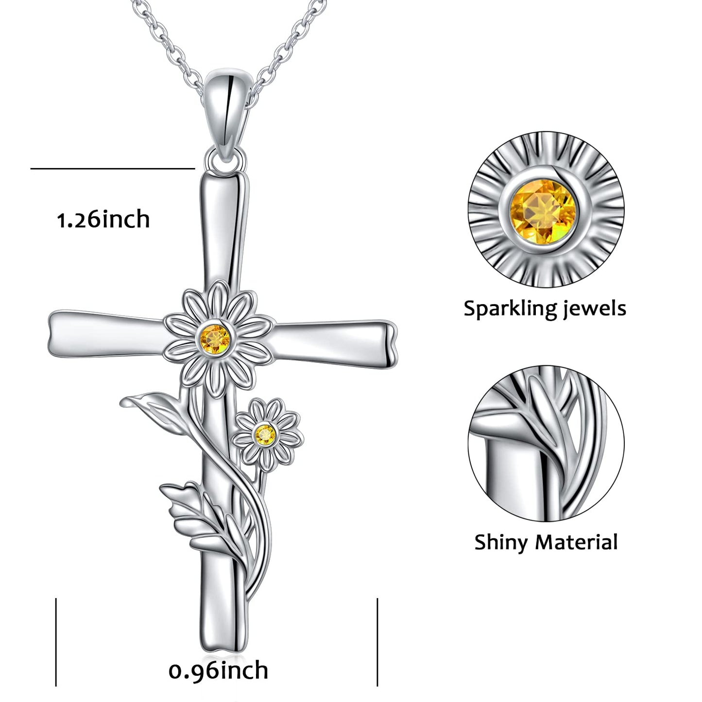 HOOHWE Daisy Cross Necklace, 925 Sterling Silver Cross Necklace Dainty White Daisy Flower Pendant Necklace Birth Month Flower Jewelry Anniversary Birthday Gifts for Women Sister Daughter Mom Wife