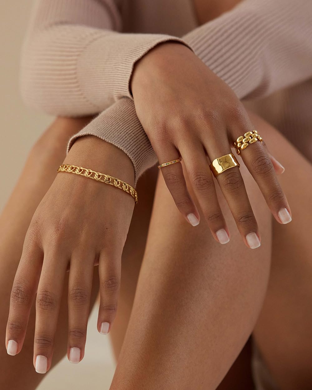 SOFYBJA 18K Gold Plated Link Chain Bracelet Stacked Chunky Toggle Bracelets Fashion Dainty Jewelry for Women