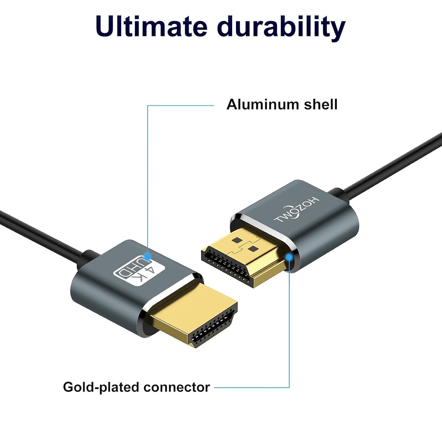 Twozoh 5FT 2 Pack, 4K@60Hz 18gbps 2160P/1080P Flexible & Slim HDMI Cable Ultra Thin HDMI Cord Supports High Speed