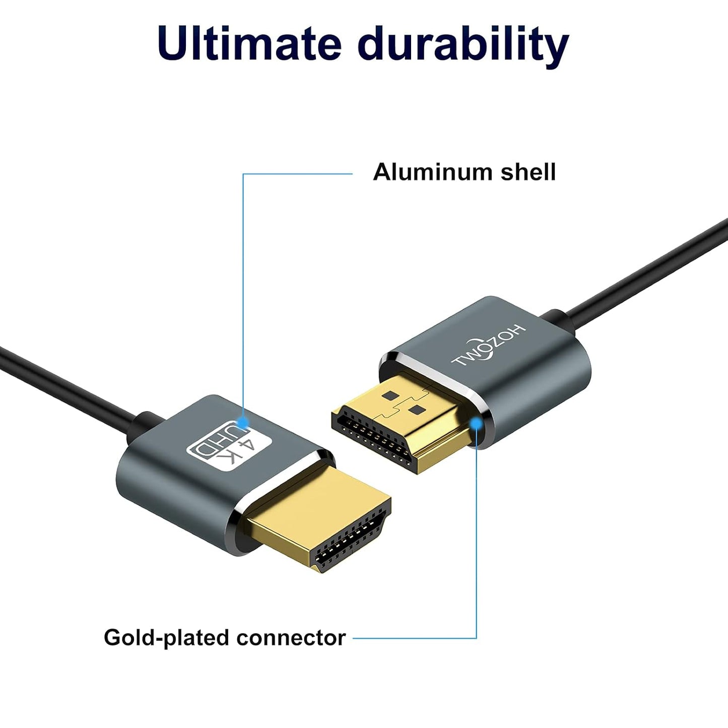 Twozoh 25FT 2 Pack, 4K@60Hz 18gbps 2160P/1080P Flexible & Slim Long HDMI Cable Ultra Thin HDMI Cord Supports High Speed