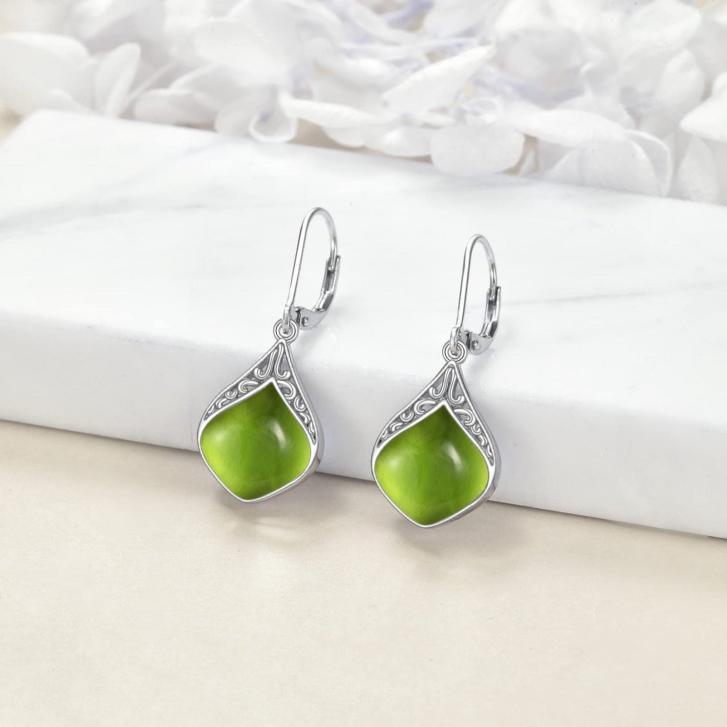 Peridot Teardrop Earrings Sterling Silver Filigree Irish Green Drop Earrings Natural Stone Peridot Dangle Earrings Jewelry Christmas Gifts for Women