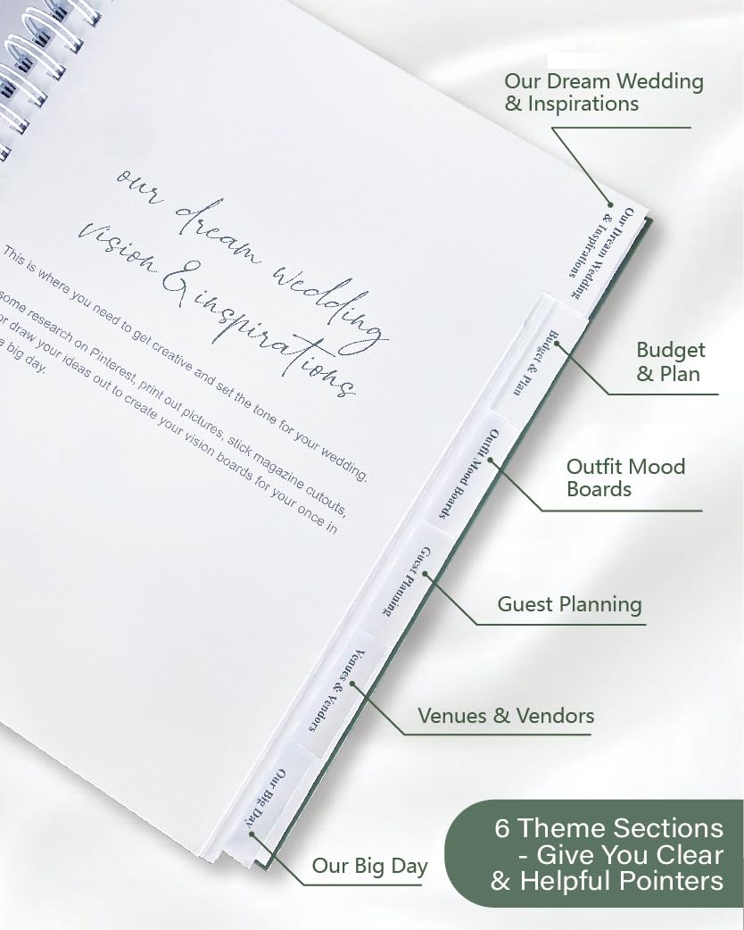WeddingGiftsWedding Wedding Planner for Bride,Wedding Planning Book and Organizer,Wedding Binder Book with Pockets,Perfect Engagement Gifts for Newly Enaged Couples (Sage Green)