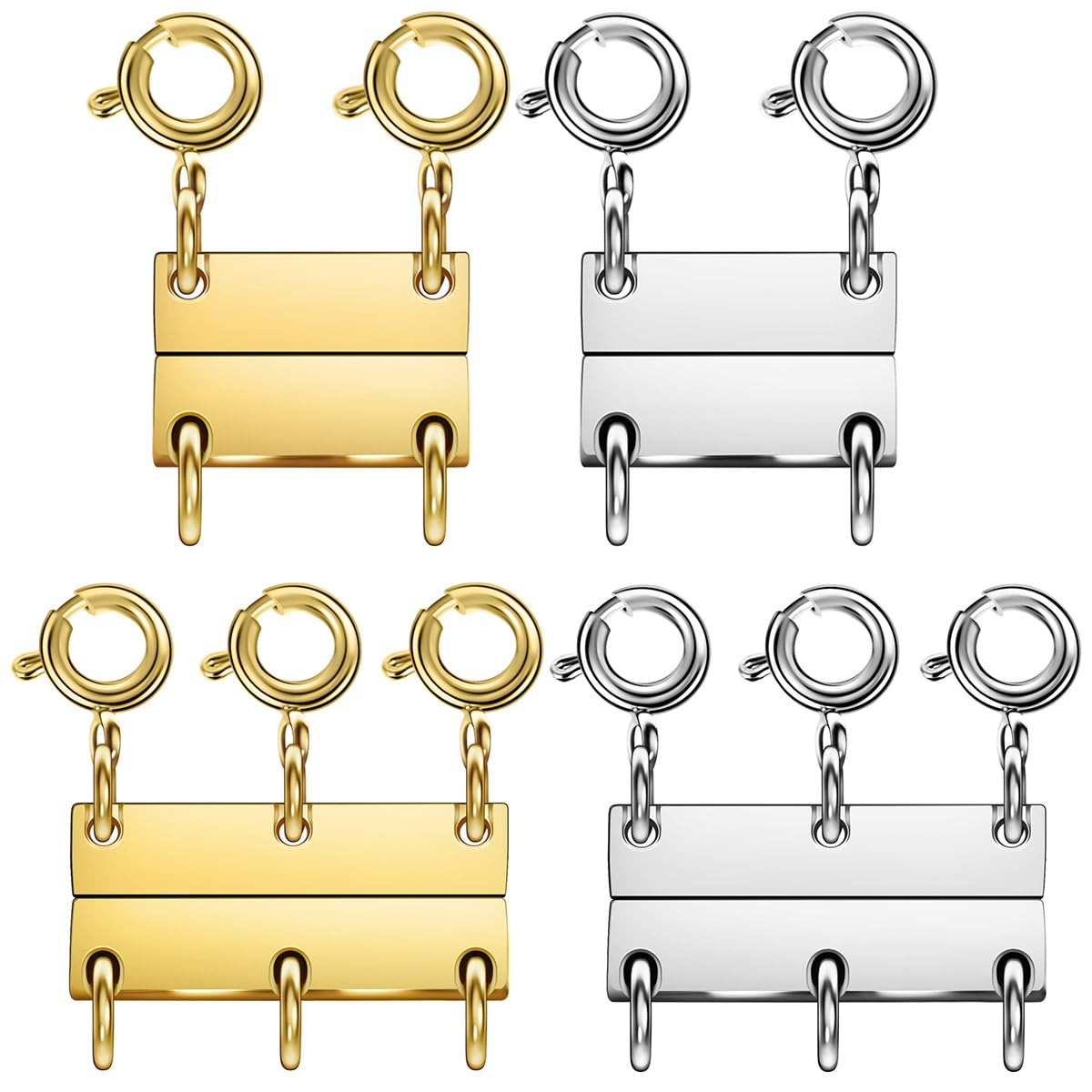 Layering Magnetic Necklace Clasps, Multiple Necklace Clasp,Necklace Clasps for Layered Look，Stainless Steel Chain Link Clasps for Necklaces and Bracelets, Silver, Gold (4pcs|Golden Silver B)