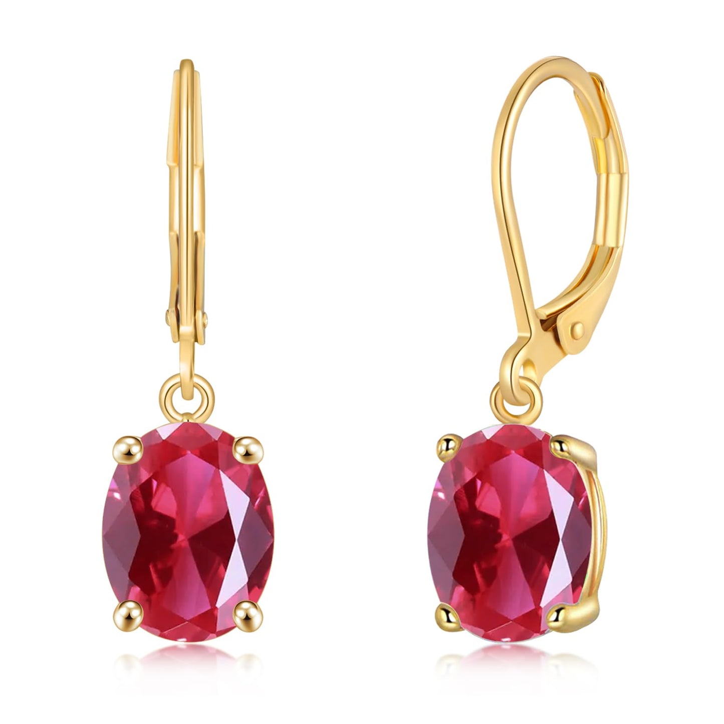 CiNily Cut-Oval Leverback Dangle Earrings for Women Red Cubic Zircon 14K Gold Plated Hypoallergenic Hanging Earrings Lightweight Summer Drop Earrings Party Wedding Birthday Gifts