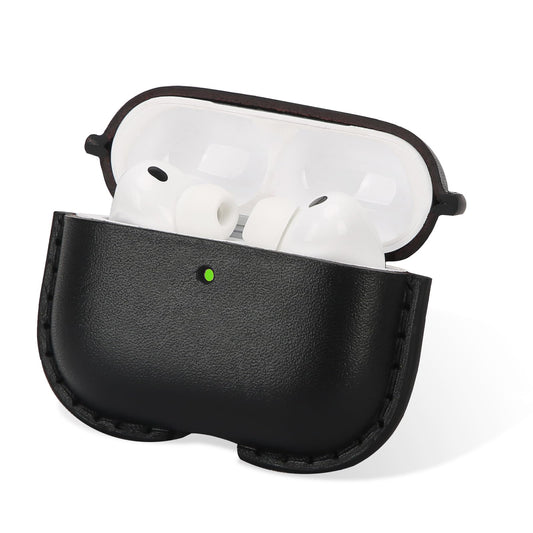 JusBumio Hand-Stitched Full Grain Vegetable Tanned Leather Case Compatible with AirPods Pro 3 (2025 Release), All-Leather Construction, MagSafe Ready, Unique Patina (Midnight Black)
