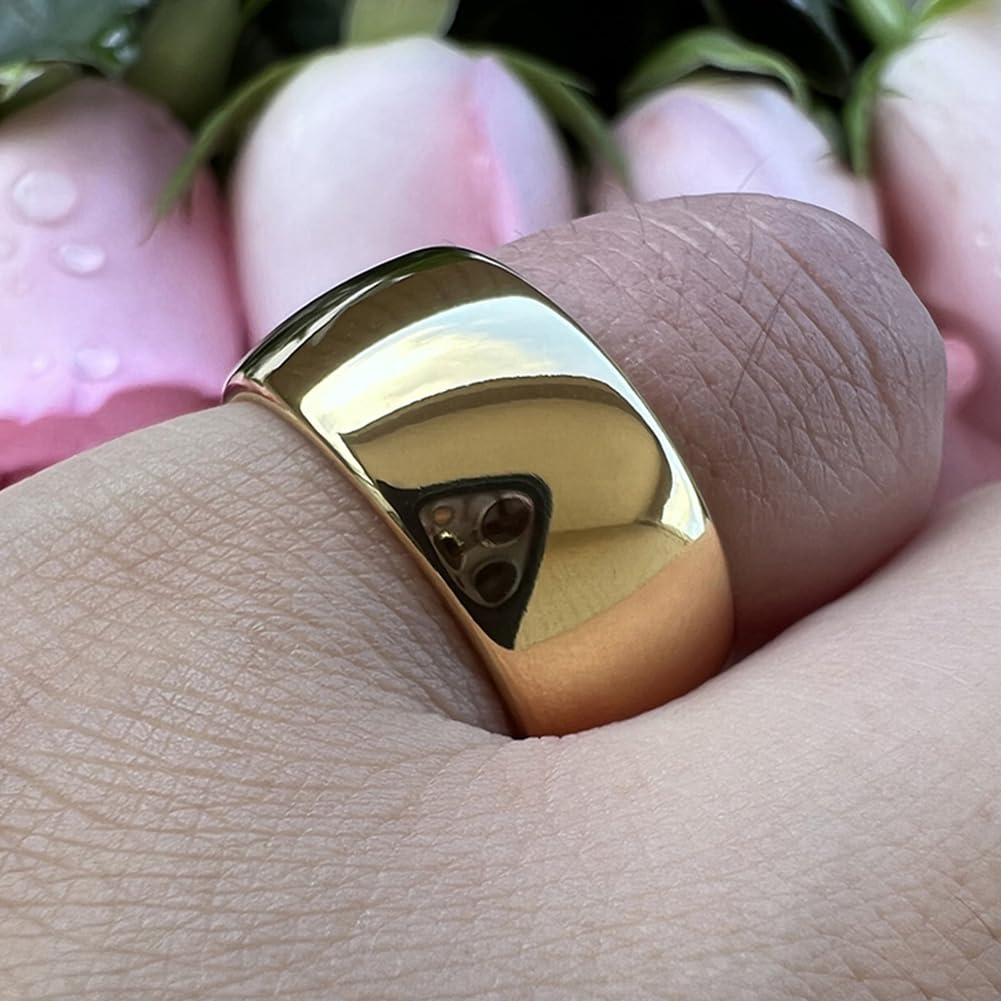 TUTISS 10mm Gold Tungsten Rings for Men Women Engagement Wedding Bands Domed Polished Comfort Fit Size 11