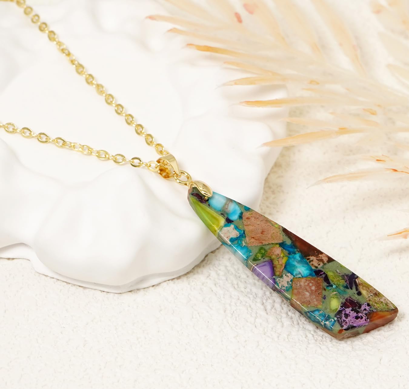 Wovanoo Nature Stone Necklaces for Women Boho Gemstone Pendant Necklace 18K Gold Chain Necklaces Blue Purple