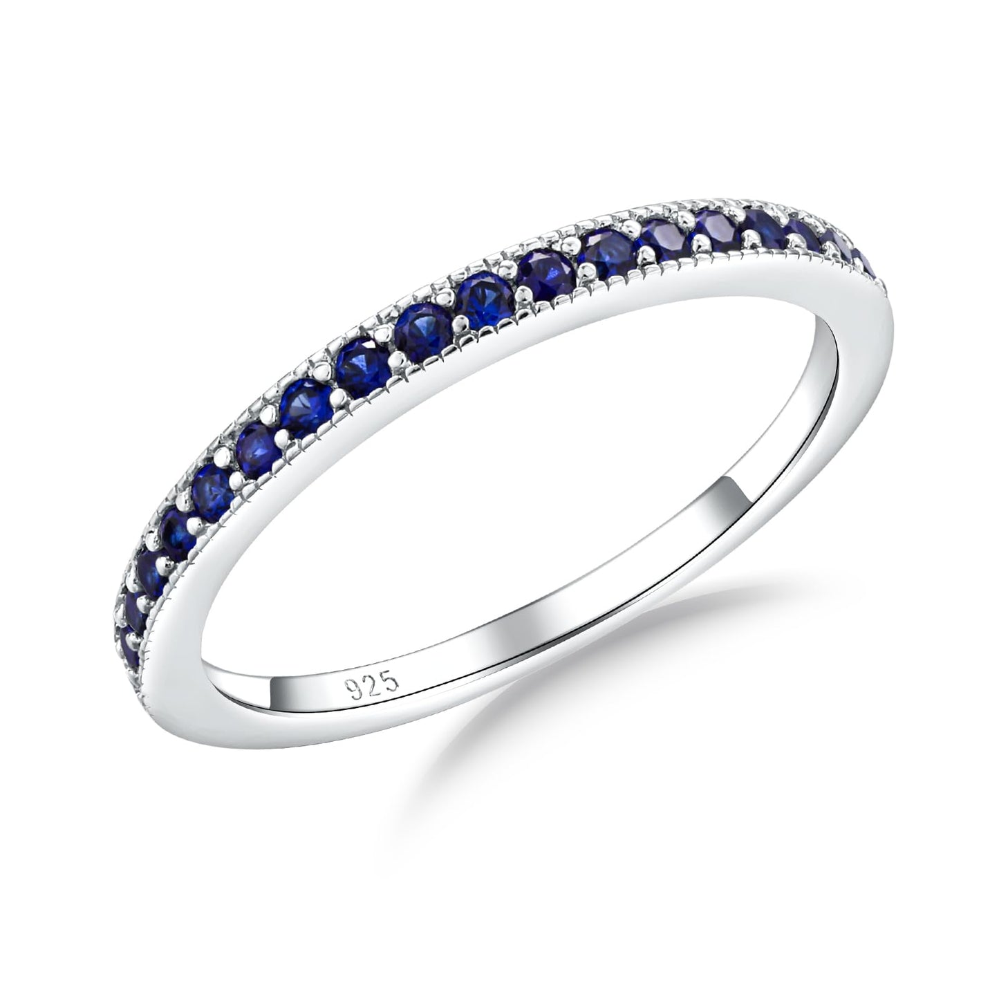 AGRULE 0.4 Cttw Blue Sapphire Wedding Ring for Women White Gold Plated Sterling Silver Dainty Simple Anniversary Band 1.7mm Wide Stackable September Birthstone Rings, Size 7