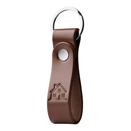 MAGOR Handmade Full Grain Leather Keychain Personalised Keychain for Men Women Car Key Ring Gift for Him Her Dad Mom Premium Brown Leather Keyring Hot Embossed Design (House)
