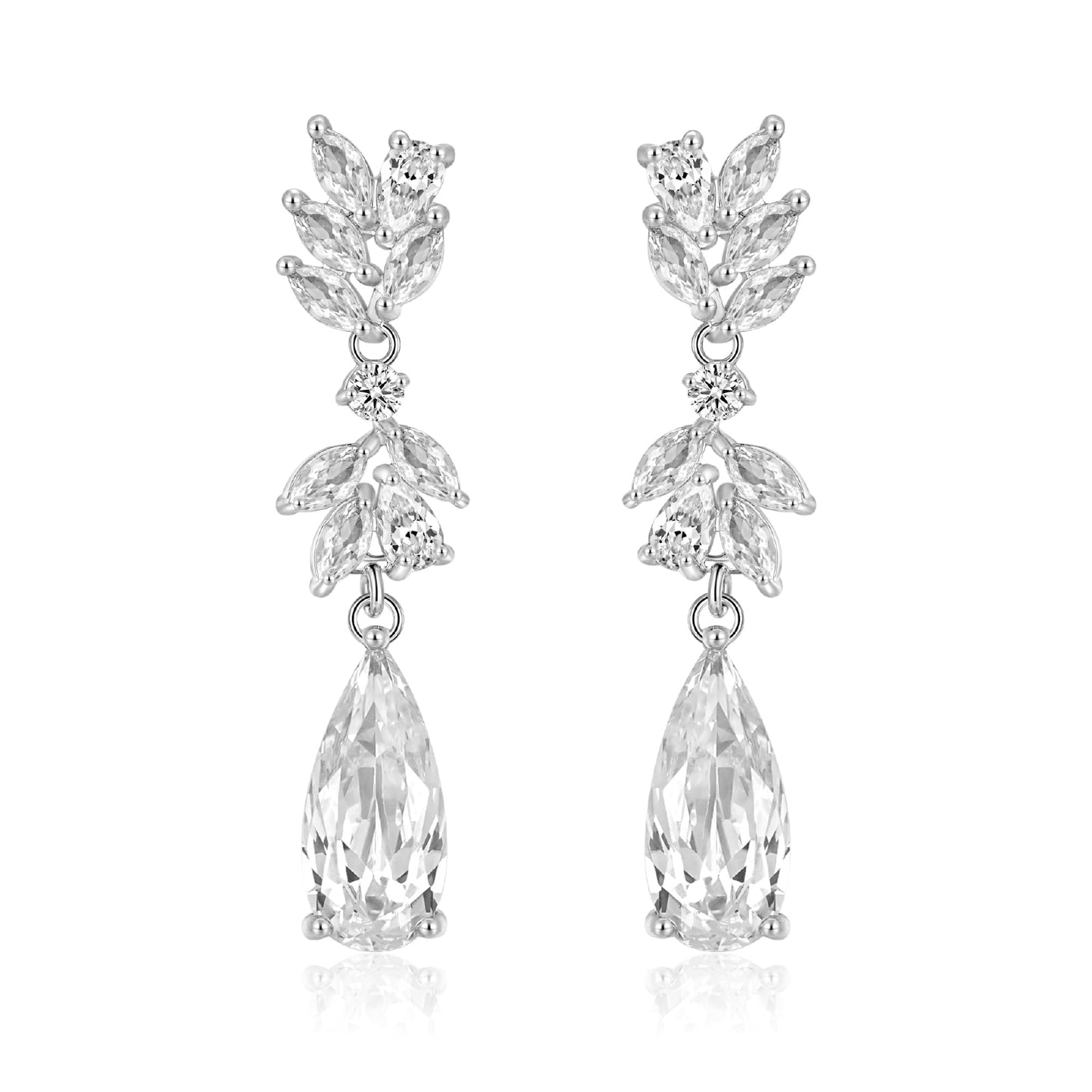 Hadskiss Bridal Earrings for Wedding, Bridal TearDrop Dangle Earrings, White Gold Plated Marquise Cubic Zirconia Prom Jewelry, Wedding Party Jewelry for Bridesmaid