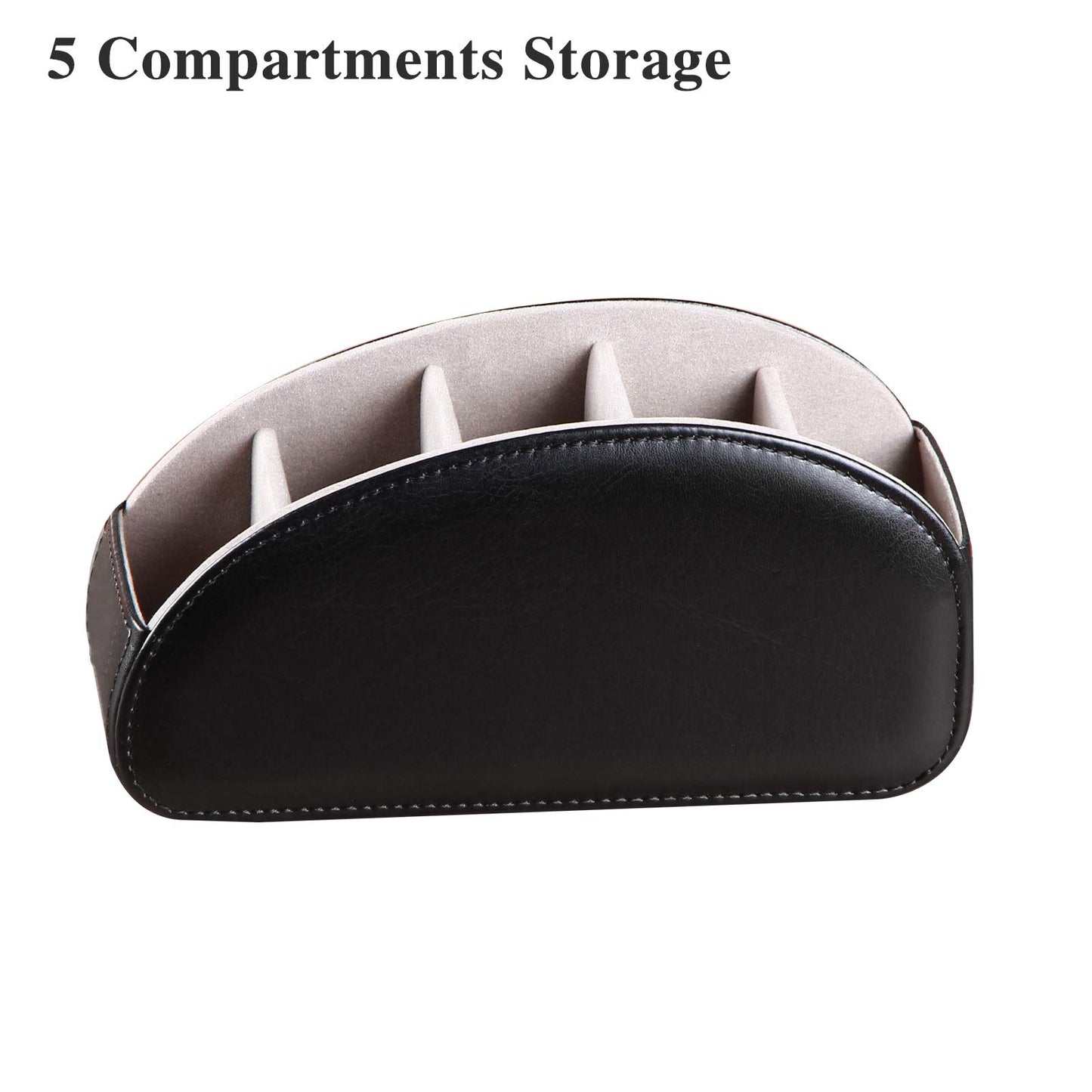 All-in-One Leather TV Remote Control Holder Black with 5 Compartments Nightstand Desktop DVD Media Player Remote Caddy Storage Box Organizer Tray For Makeup Brush Pen Stationary Table Controllers