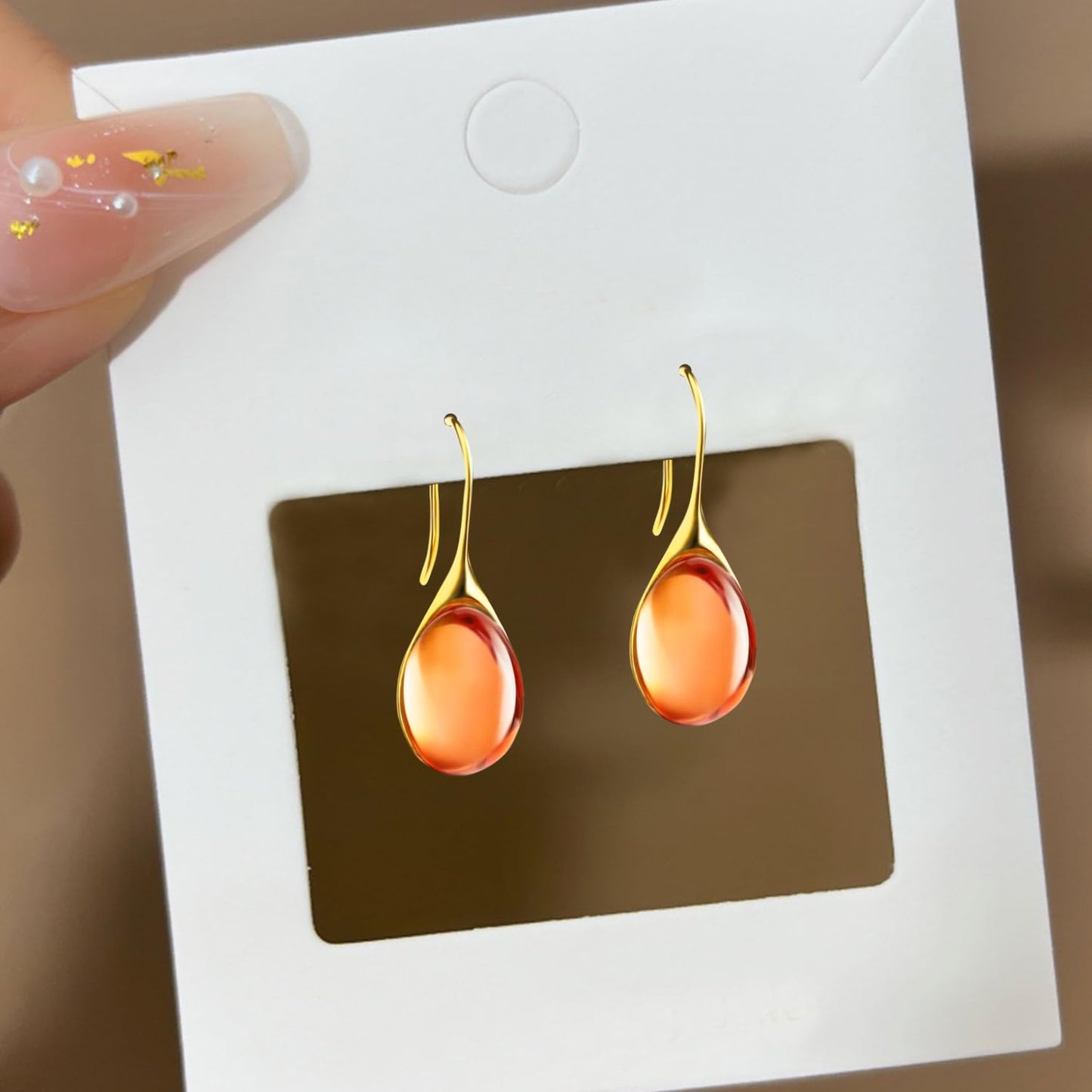 JIMARIN Lightweight Vintage Sparkly Crystal Rhinestone Teardrop Dangle Drop Earrings Bohemian14K Gold Geometry Hook Earring for Women (Gold Orange)