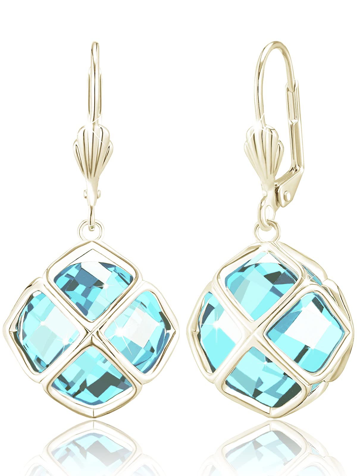 Big Light Blue Crystal Dangle Earrings for Women (Mar-Aquamarine-14K Gold)
