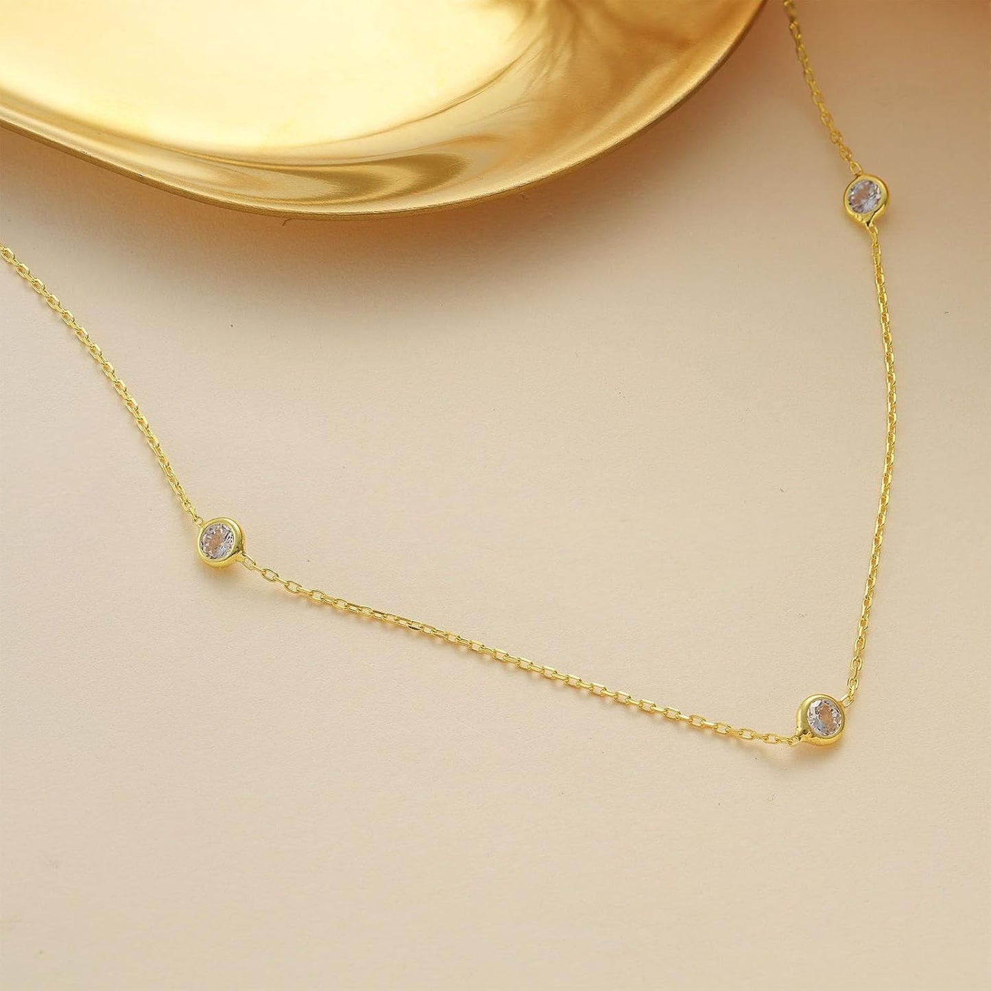 CUEZIY Dainty 14K Gold Plated Necklaces for Women Station Choker Necklace Cubic Zirconia Simulated Necklace Simple Cute Layering CZ Necklace Trendy Jewelry Gifts