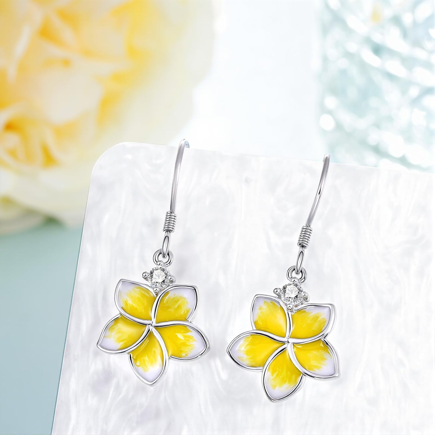 Plumeria Earrings 925 Sterling Silver Flower Earrings Tropical Blossom Jewelry Gifts for Women