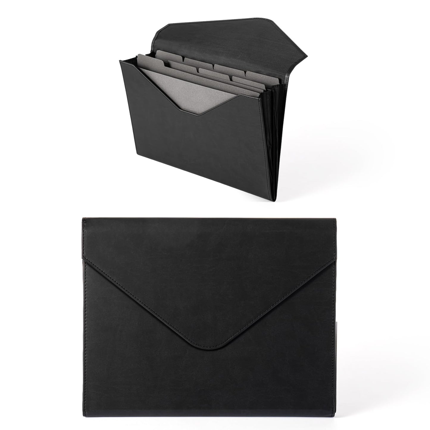 Heture PU Leather Heavy-Duty Expanding File Folder, A5/US Letter Size Document Organizer with 8 Paper File Folders, 4-1/2 Inch Expansion, Black – for Office, Auto Shop, School Paperwork.