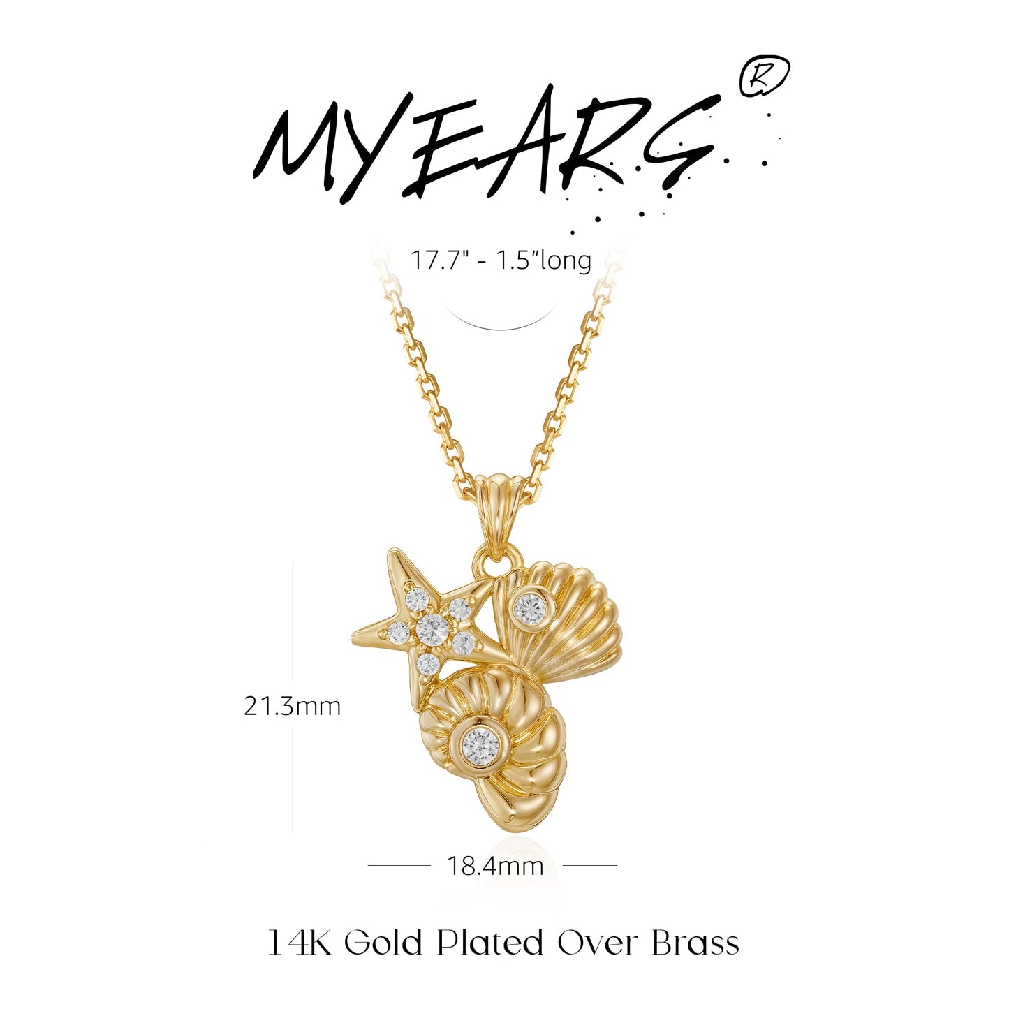 MYEARS Women Gold Necklace Conch Clam Shell Starfish Trio Pendant Cubic Zirconia 14K Simple Dainty Chain Everyday Summer Beach Jewelry