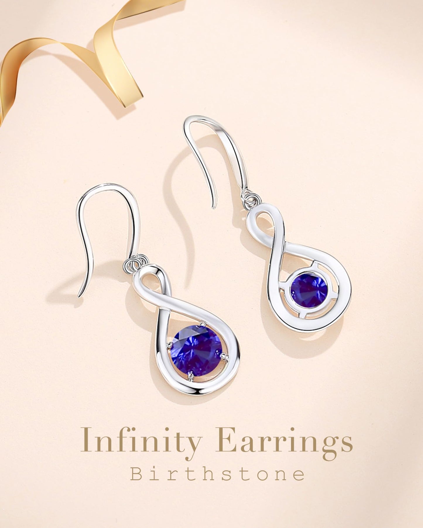 FANCIME Sapphire Dangle Drop Earrings 925 Sterling Silver Dainty Infinity Blue Gemstone September Birthstone Earring Fine Jewelry Birthday Mothers Day Gifts for Mom Women Her