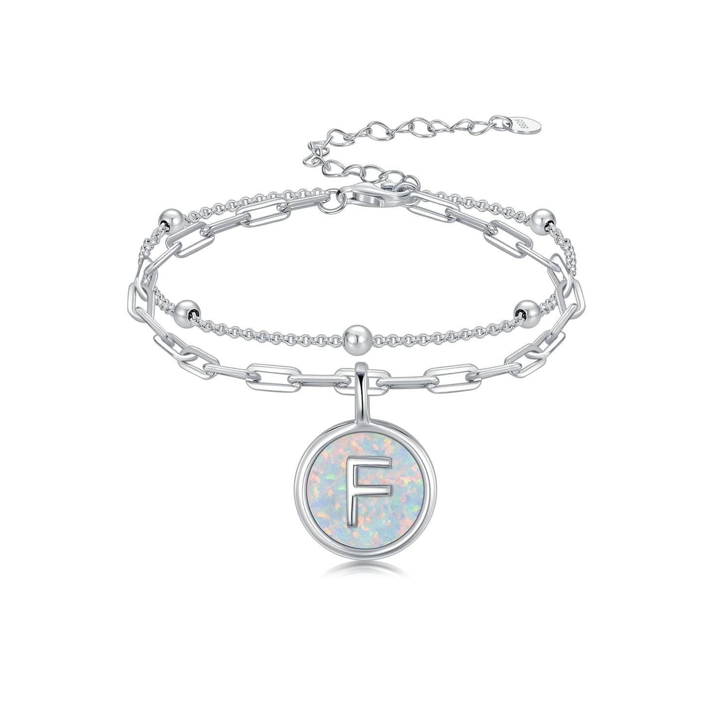 LWQQWL Initial F Bracelet for Women 925 Sterling Silver Layered Initial Bracelet Opal Letter 26 Alphabet Jewelry Christmas Gifts