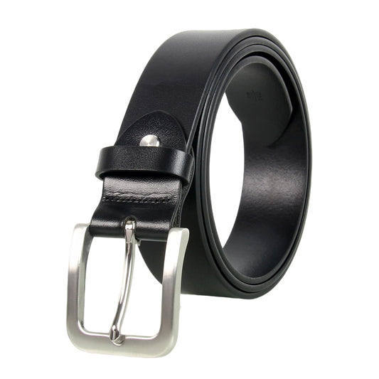 Mgailw Men's Genuine Leather Belt 1 1/2" Classic & Versatile Prong Buckle in Full-Grain Leather Trim to Fit(28" to 32" Waist Adjustable)