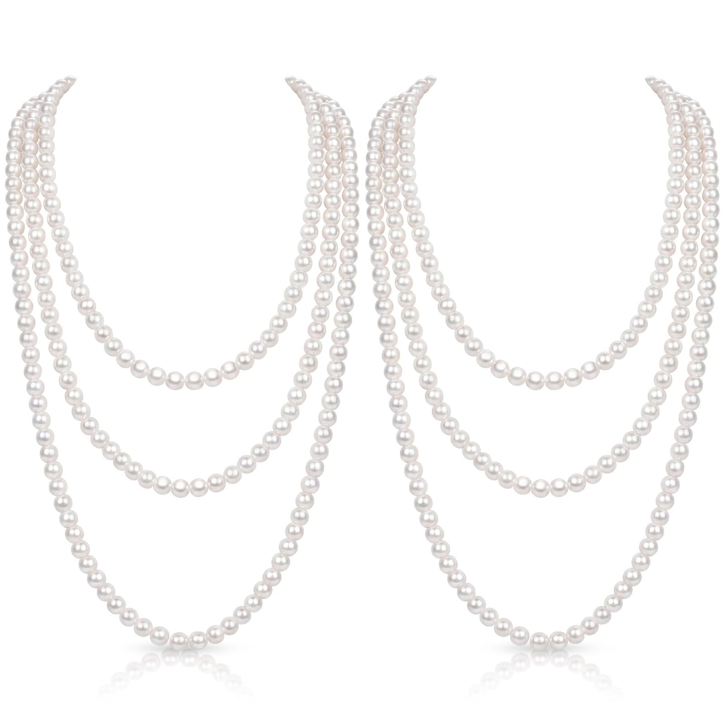 Aurelema 2 Pack Long Pearl Necklace for Women 1920s Costume Party Jewelry Faux Pearls Strand Beads for Ladies(70 Inches,8 mm,Glass,Cream White)