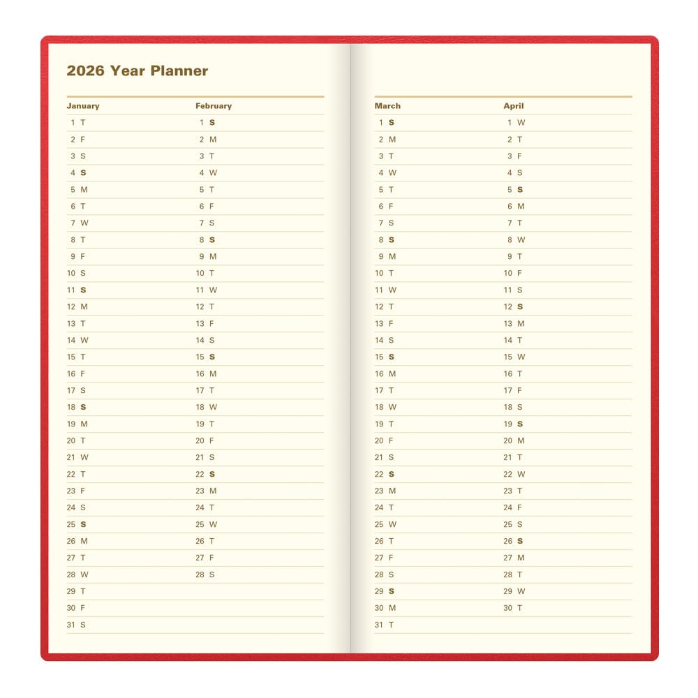 Letts of London® 2026 Belgravia Weekly/Monthly Appointment Book and Planner, 12 Months, January to December, Italian Leather, Vertical, Slim Size, 6.625" x 3.25", English, Red (C33SURD-26)