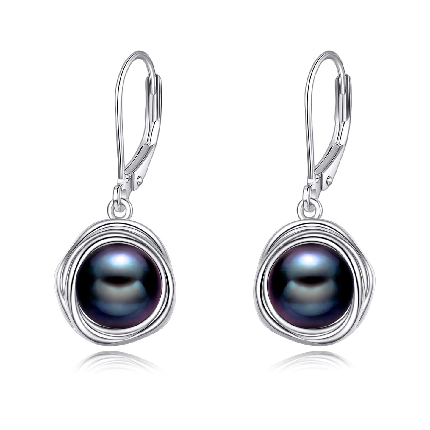 POPLYKE Freshwater Black Pearl Earrings for Women - 925 Sterling Silver Leverback Dangle Earrings - Black Pearl Jewelry Gifts