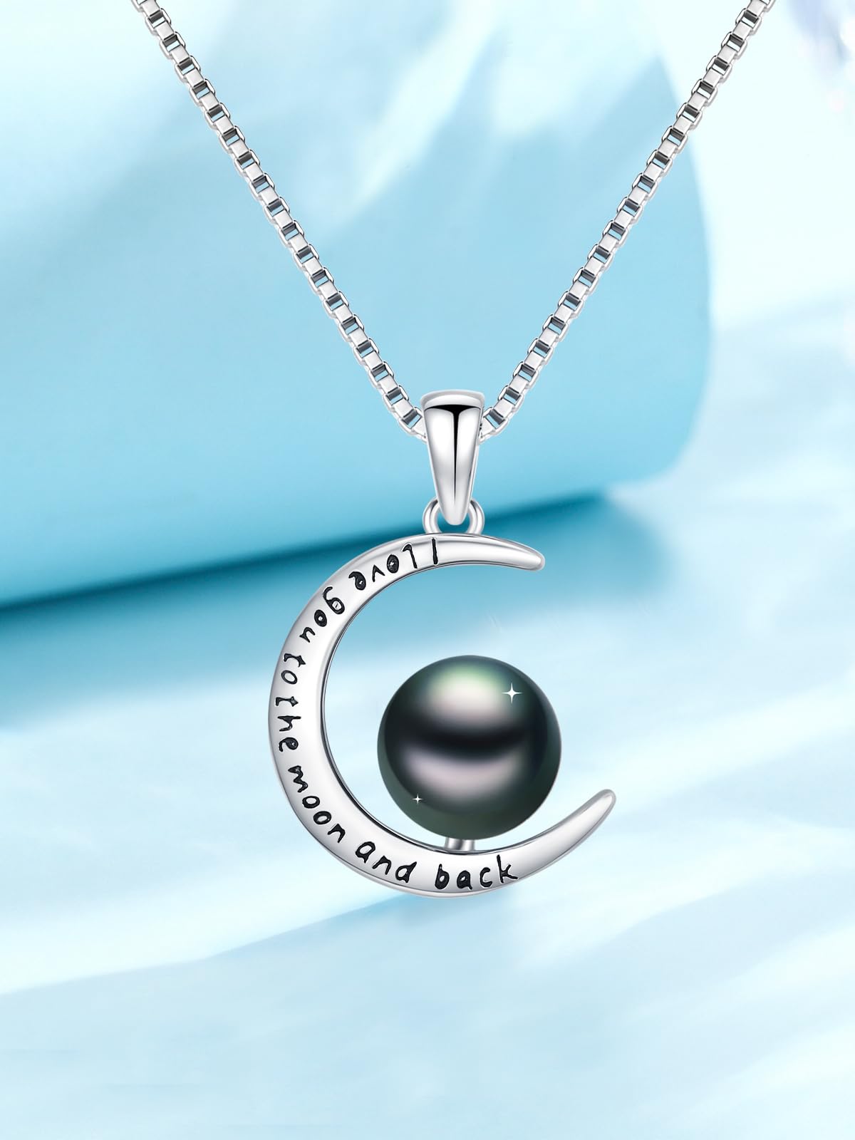 KANNSOAR Tahitian Black Pearl Necklace for Women Moon Tahitian Black Pearl 925 Sterling Silver Pearls Pendant Jewelry Gifts for Wife Mom Lover