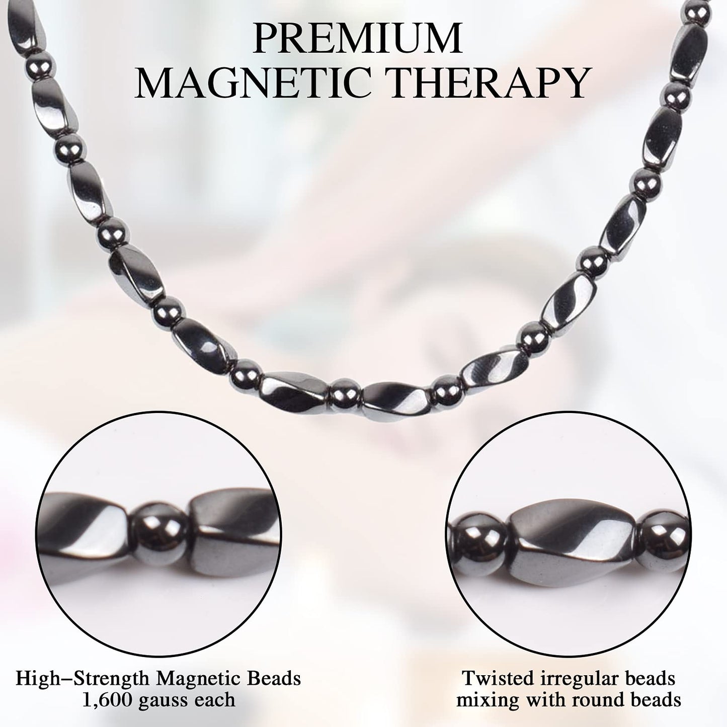 IRUMENG Magnetic Hematite Necklace for Men Women, Magnetic Stone Necklace to Soothe Neck Shoulder Discomfort, Reduce Fatigue Improve Daily Relaxation-21.6 inch (55cm)