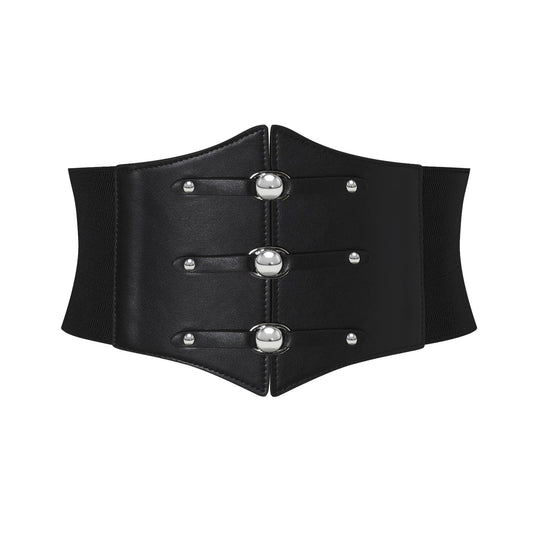 RLIBYROSE Women Corset Belt Wide Stretchy Waspie Elastic Waist Belt with Silver Rivet for Daily Cosplay Costume Black L